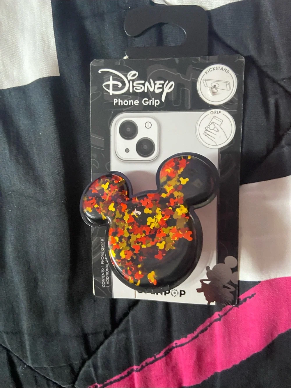Disney Black Mickey Phone Grip with Red & Yellow Confetti Accents